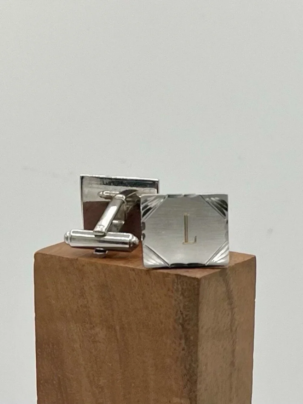 VTG Flex-Let Silver Tone Monogram L Cufflinks Art Deco Mid Century Men’s USA